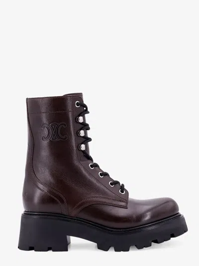 Celine Women Leather Boots With Engraved Logo