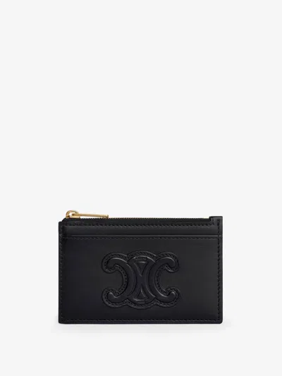 Celine Women Leather Card Holder In Black