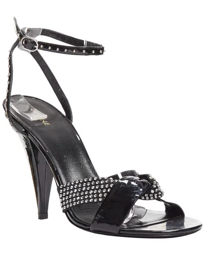Celine Women's Leather Hedi Slimane Patent Leather Silver Crystals Sandal Heel  (authentic Pre-loved In Black