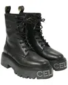 Celine Women's Leather Logo-embellished Combat Boot (authentic Pre-loved) In Black
