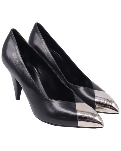 Pre-owned Celine Women's Leather Pointed-toe Pump (authentic Pre-loved) In Black/black