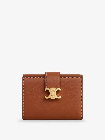 Celine Women Leather Trifold Wallet In Brown