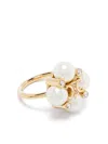 Celine Crystal And Pearl Gold Brass Ring In Multi