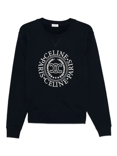 Celine Women Logo Cotton Sweatshirt In Blue