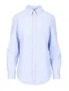 Celine Women Wide-sleeved Cotton Poplin Shirt With Stripes In Blue