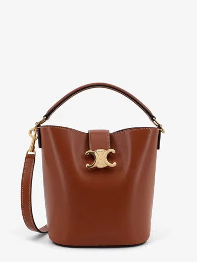 Celine Women Louise Small Leather Bucket Bag In Brown