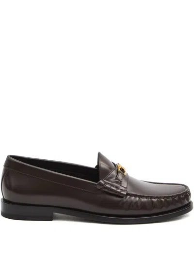 Celine Women Luco Leather Loafers In Brown