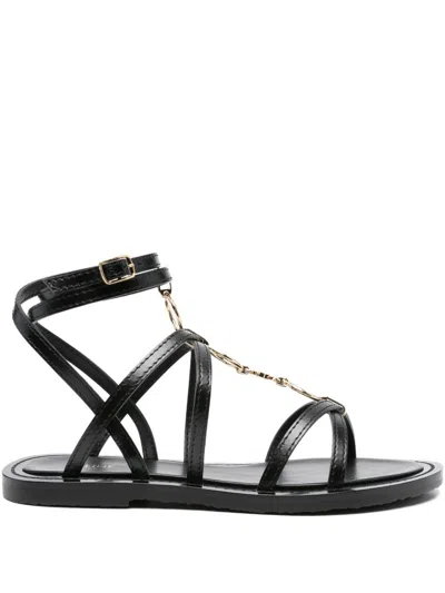 Celine Women Strappy Jewel Leather Sandals In Black
