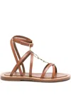 Celine Women Lympia Strappy, Logo Metallico Sandalo In Brown