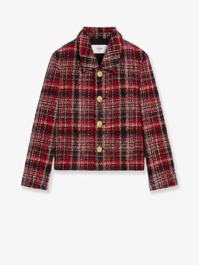 Celine Charlotte Cropped Check Jacket Long Sleeves In Animal Print