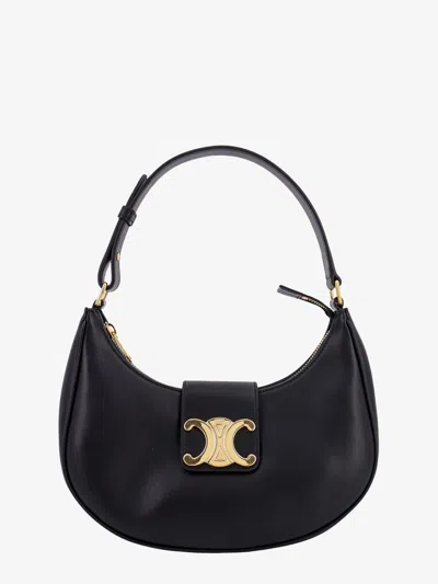 Celine Women Medium Ava Triomphe Leather Shoulder Bag In Black