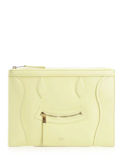Celine Medium Pouch In Glossy Calfskin In Yellow