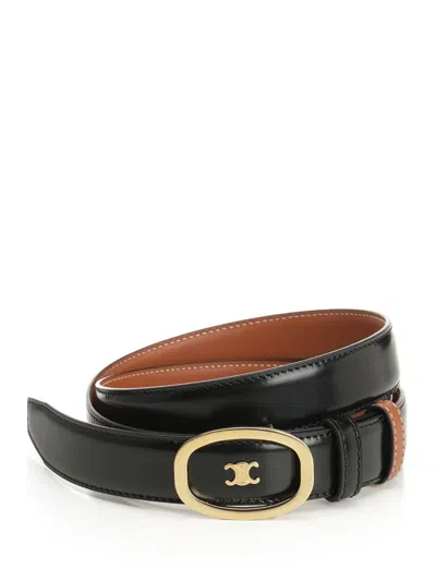 Celine Women Medium Reversible " Alix" Belt In Black