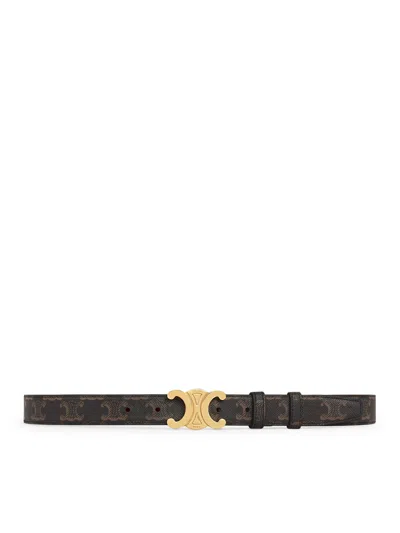 Celine Women Medium Triomphe Belt In Triomphe Leather Canvas In Brown