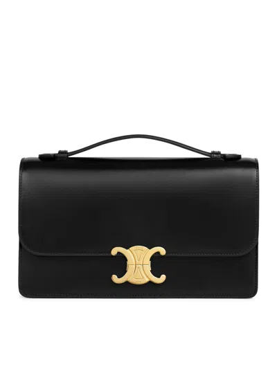 Celine Women Medium Triomphe Folio In Polished Calfskin In Black