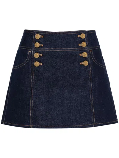 Celine Women Mini A Trapezio Gonna Jeans In Multicolor