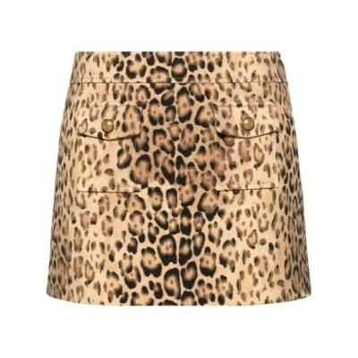 Celine Women Mini Leopard Skirt In Cream