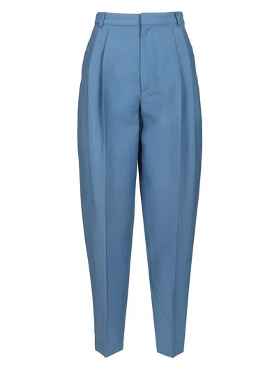 Celine Women Montauk Trousers In Wool And Mohair In Blue