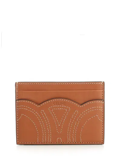 Celine Women Natural Calfskin Card Holder In Brown