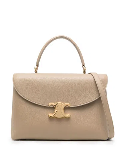 Celine Women Nino Leather Handbag In Neutral