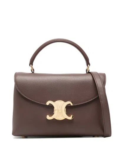 Celine Women Nino Teen Leather Handbag In Brown