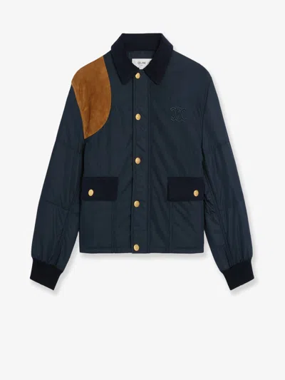 Celine Women Nylon Jacket With Suede Inserts In Blue