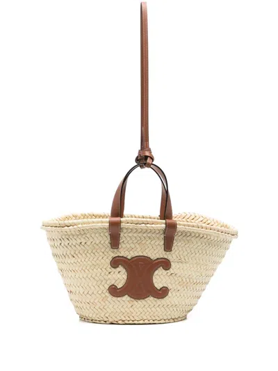 Celine Ten Classic Palm Leaf And Cow Leather Carryout Bag In 04lu