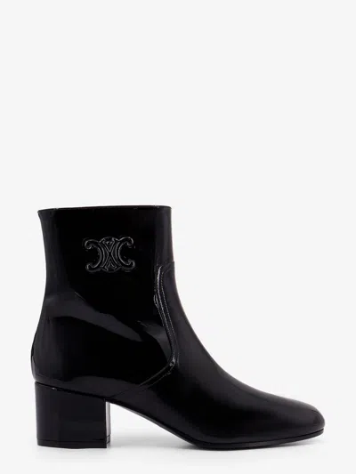 Celine Women Patent Leather Boots With Engraved Triomphe Logo