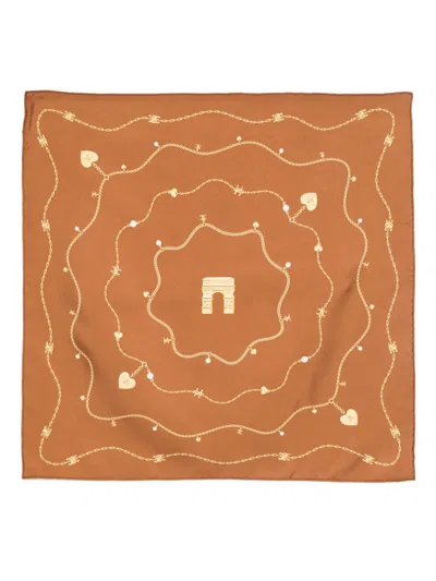 Celine Women Printed Silk Foulard In Brown