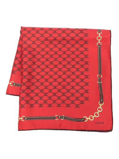 Celine Women Printed Silk Foulard In Red