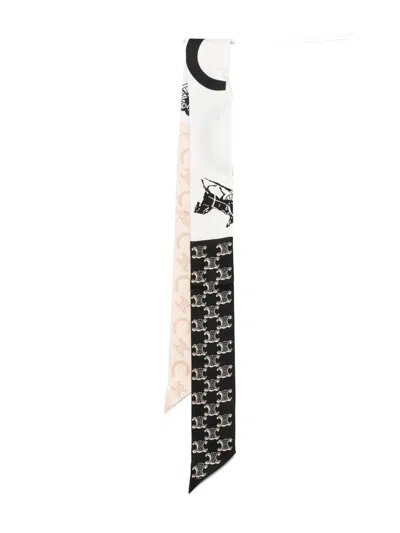 Celine Multicolor Silk Lavalliere Scarf In White