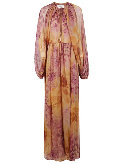 Celine Women Printed Silk Long Skirt In Multi