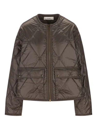 Celine Women Quilted Nylon Jacket In Brown