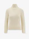 Celine Women Ribbed Stretch Wool Turtleneck Sweater In Neutral