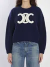 Celine Women Ribbed Wool Crew-neck Sweater In Blue