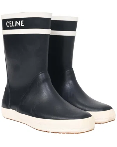 Pre-owned Celine Women's Rubber Logo Rain Boot (authentic Pre-loved) In Black