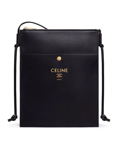 Celine Women Sharp Leather Crossbody With Logo On The Front In Black