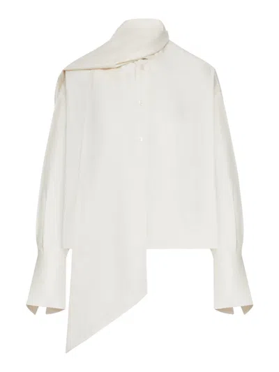 Celine Women Short Lavalliere Shirt In Silk Twill In White
