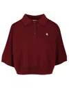 Celine Women Triomphe Wool Polo Shirt In Burgundy