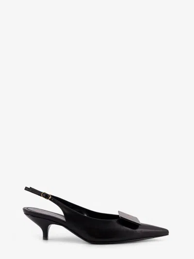 Celine Slingback Sandals Pointed Toe Lambskin Heel In Black