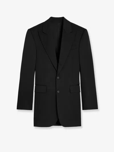 Celine Women Colonne Wool Jacket With Diagonal Weave In Black