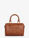 Celine Women Small Boston Leather Handbag With Logo On The Front In Brown