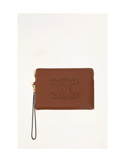 Celine Women Small Pouch With Strap In Brown