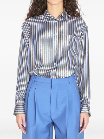 Celine Women Striped Silk Shirt In Multi