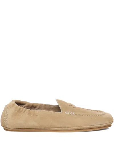 Celine Women Suede Leather Loafers In Neutral