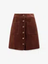 Celine Women Suede Skirt With Triomphe Buttons In Brown