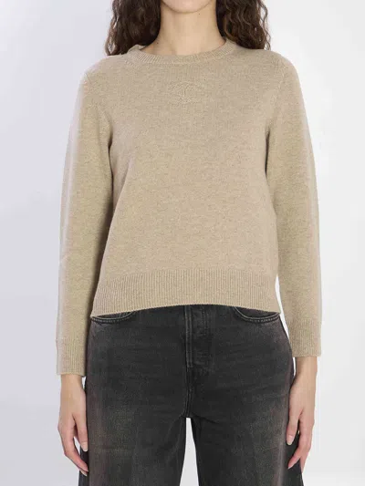 Celine Women Sweater With Triomphe Embroidery In Nude