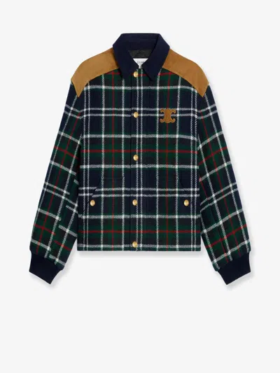 Celine Women Tartan Wool Jacket With Suede Inserts In Multi