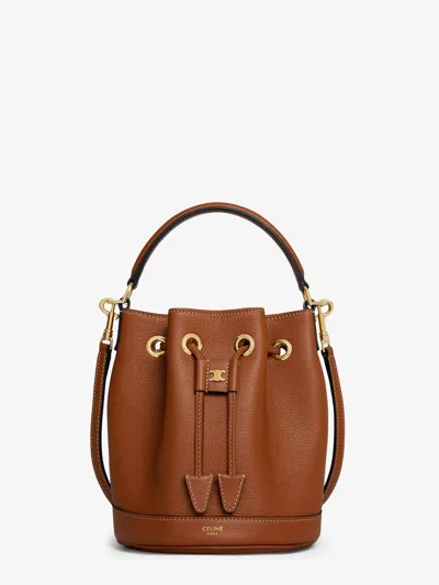 Celine Women Teen Bucket Clara Leather Bucket Bag In Brown