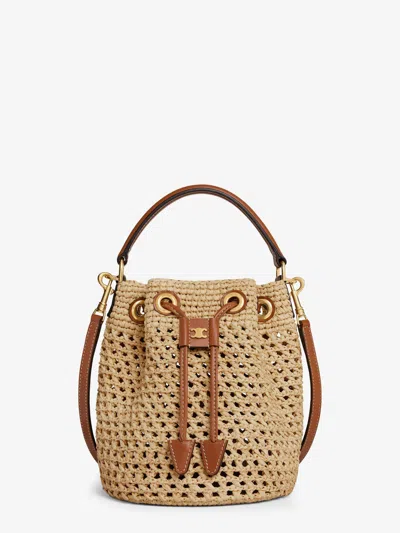 Celine Women Teen Bucket Clara Rafia Bucket Bag In Brown